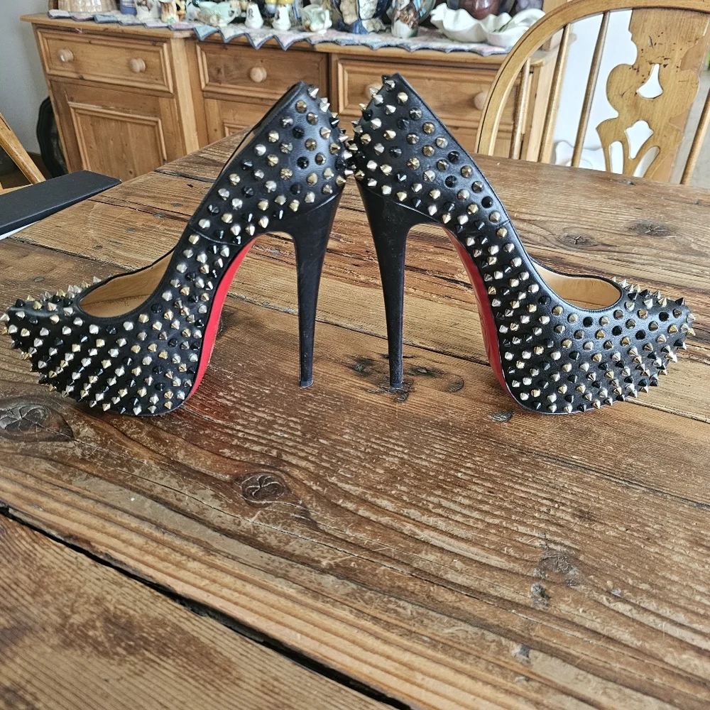 CHRISTIAN LOUBOUTIN Calfskin Daffodile Mix Spikes 160 Pumps Sz 41 - Picture 4 of 15